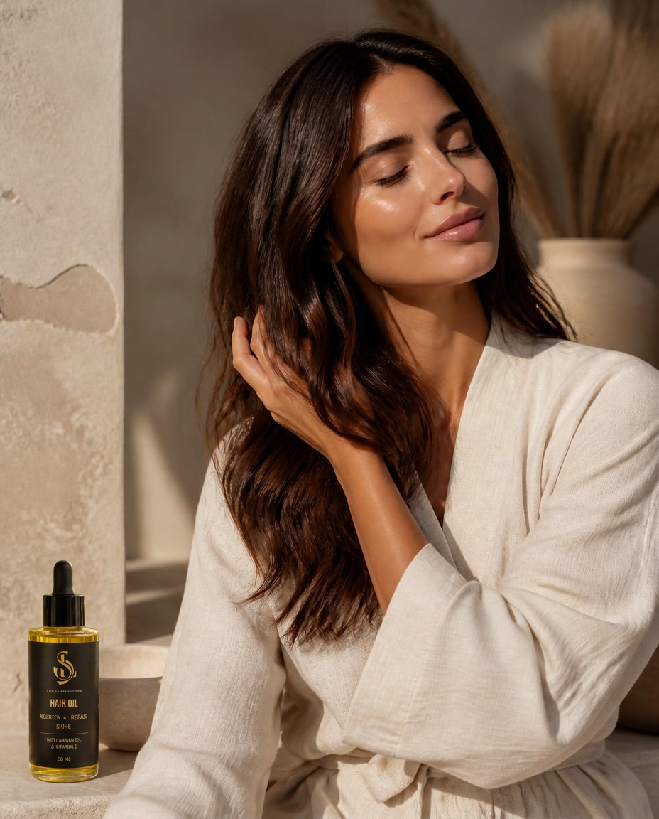 A woman enjoying her Loren Signature hair and body ritual